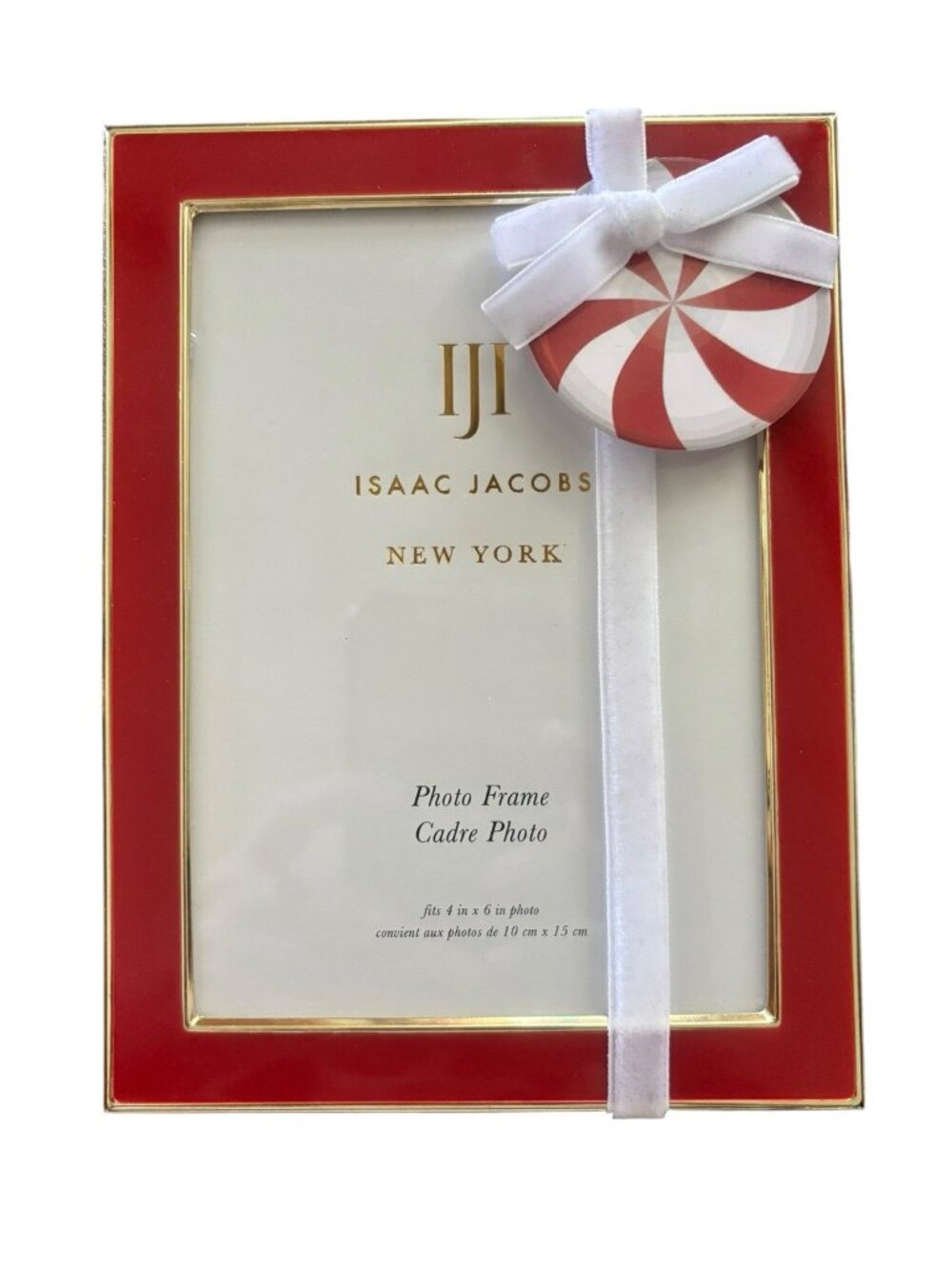ISAAC JACOBS Red Enamel W/Gold Border 4”X6” PHOTO FRAME New Perfect Holiday Gift